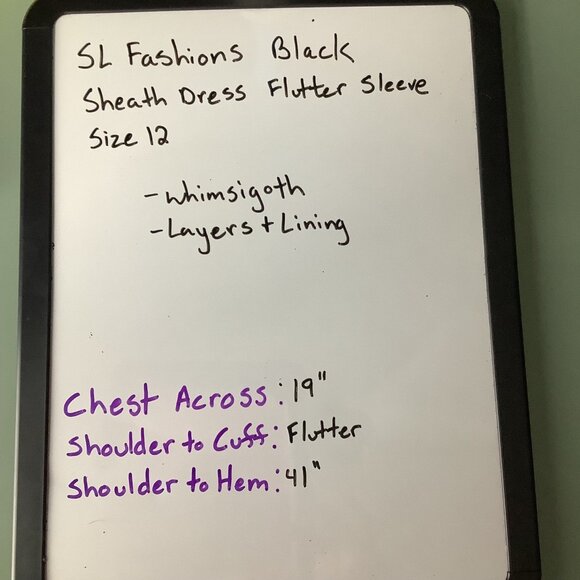 SL Fashions Women's Black Dress Size 12 Flutter Sleeve Sheath Midi - Picture 6 of 6